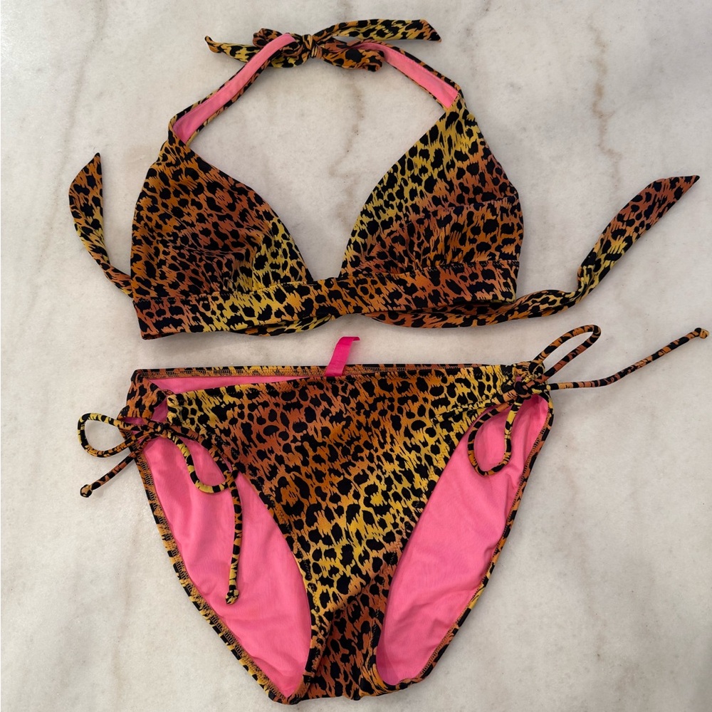 Victoria's Secret Animal Print Bikini with Pink Trim